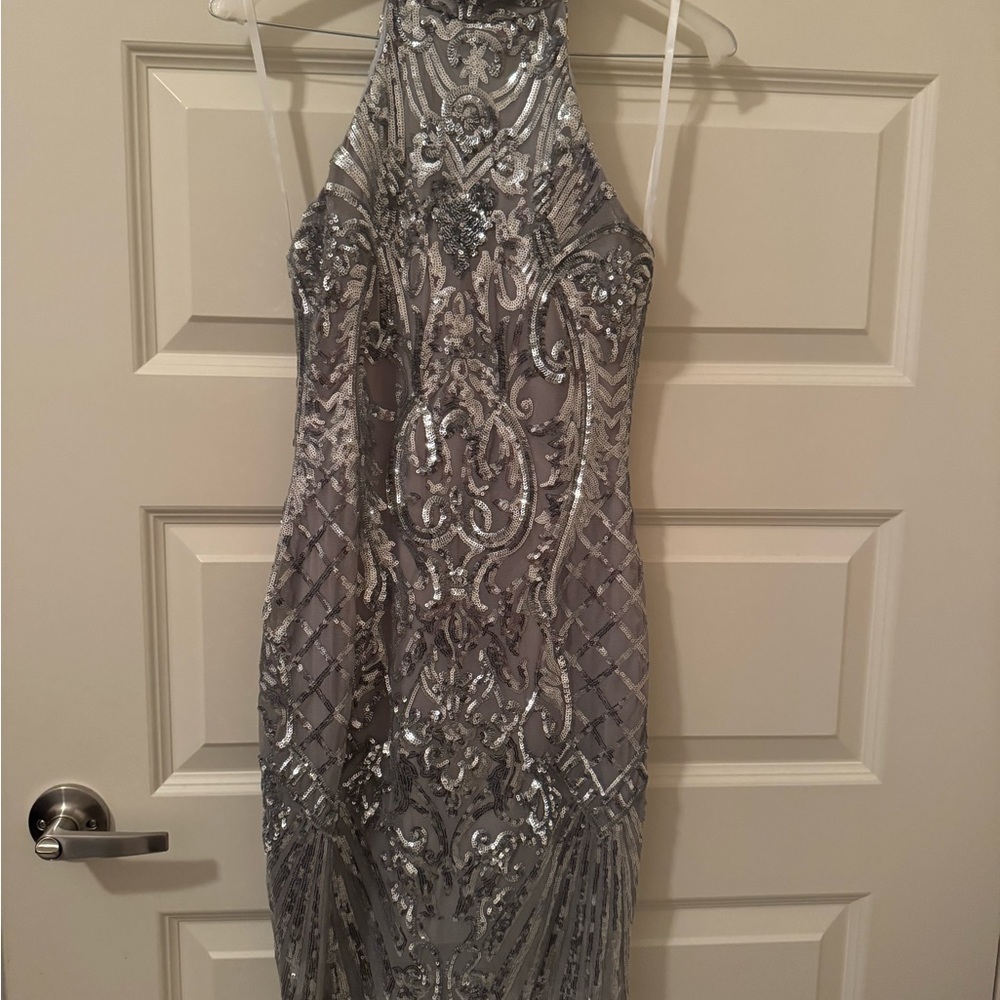 Elegant Silver Sequin Prom Dress